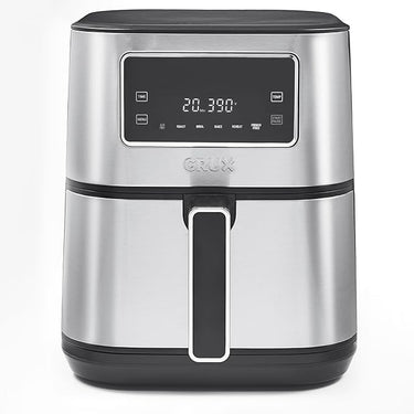 CRUX Freidora de Aire Digital Sin Aceite 6 L, Control Táctil con 8 Menús Preprogramados, Temperatura y Tiempo Regulable, Sartén y Bandeja Antiadherentes Aptas para Lavavajillas, 1500 W, Blanco